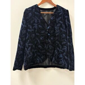 Vintage 80s Velvet Black Blue Sparkling Fancy Evening Jacket M